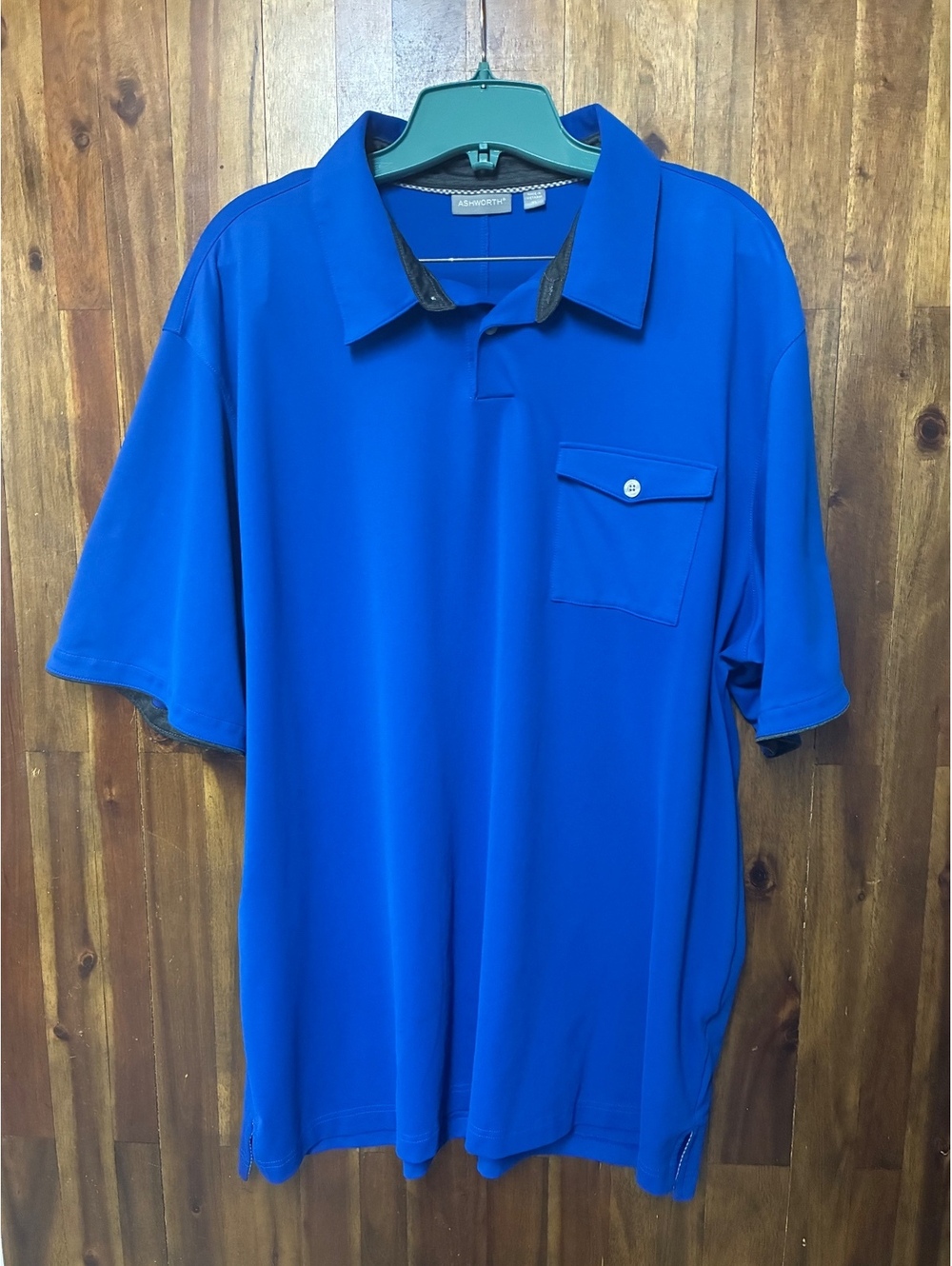 Ashworth Men's XL Royal Blue Golf Polo Shirt Pocket Performance Y2K Preppy